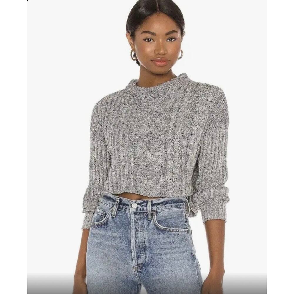 Free People Sweater Womens On Your Side Gray Cable Knit Oversized Sweater